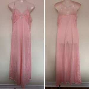 Vintage 70s 80s pink maxi slip lingerie lace small medium